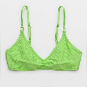 NWT Aerie Beach Babe Shine Rib Voop Bikini Top in Harlequin Lime Green - Sz S